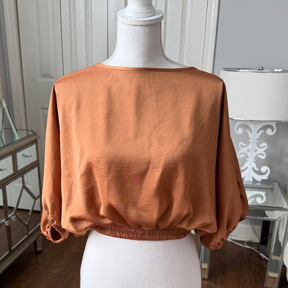 Lovely Bronze Statement Top Size Small with Cropped In At Waist